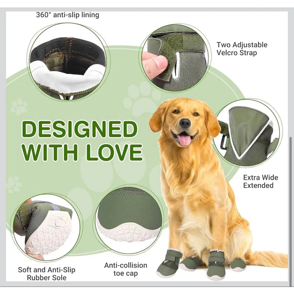 NEW Dog Boots Green White Breathable Mesh Fabric